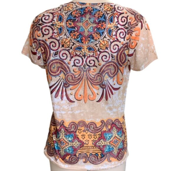 Lisa International Beaded Sequin Short Sleeve Tee Top Sz L #10F - Picture 5 of 7
